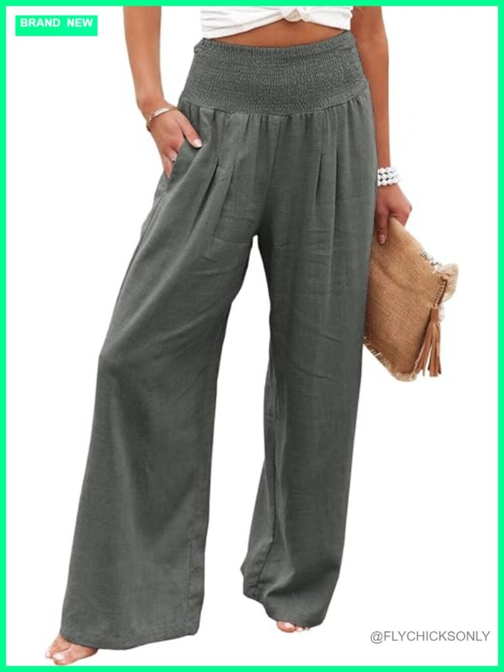 High Waisted Cotton Linen Wide Leg Lounge Pants with Pockets